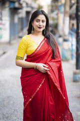 Soft Pure Chanderi Red Traditional Wear Bandhani Print Saree