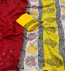Soft Pure Chanderi Red Traditional Wear Bandhani Print Saree