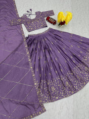 Designer Bollywood Chinon Silk Heavy Embroidery Work Lehenga