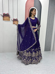 Exclusive Blue Color Heavy Faux Georgette Heavy Embroidery 7 mm Sequence Work Designer Lehenga Choli