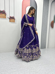Exclusive Blue Color Heavy Faux Georgette Heavy Embroidery 7 mm Sequence Work Designer Lehenga Choli