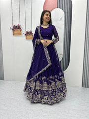 Exclusive Blue Color Heavy Faux Georgette Heavy Embroidery 7 mm Sequence Work Designer Lehenga Choli