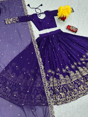 Exclusive Blue Color Heavy Faux Georgette Heavy Embroidery 7 mm Sequence Work Designer Lehenga Choli