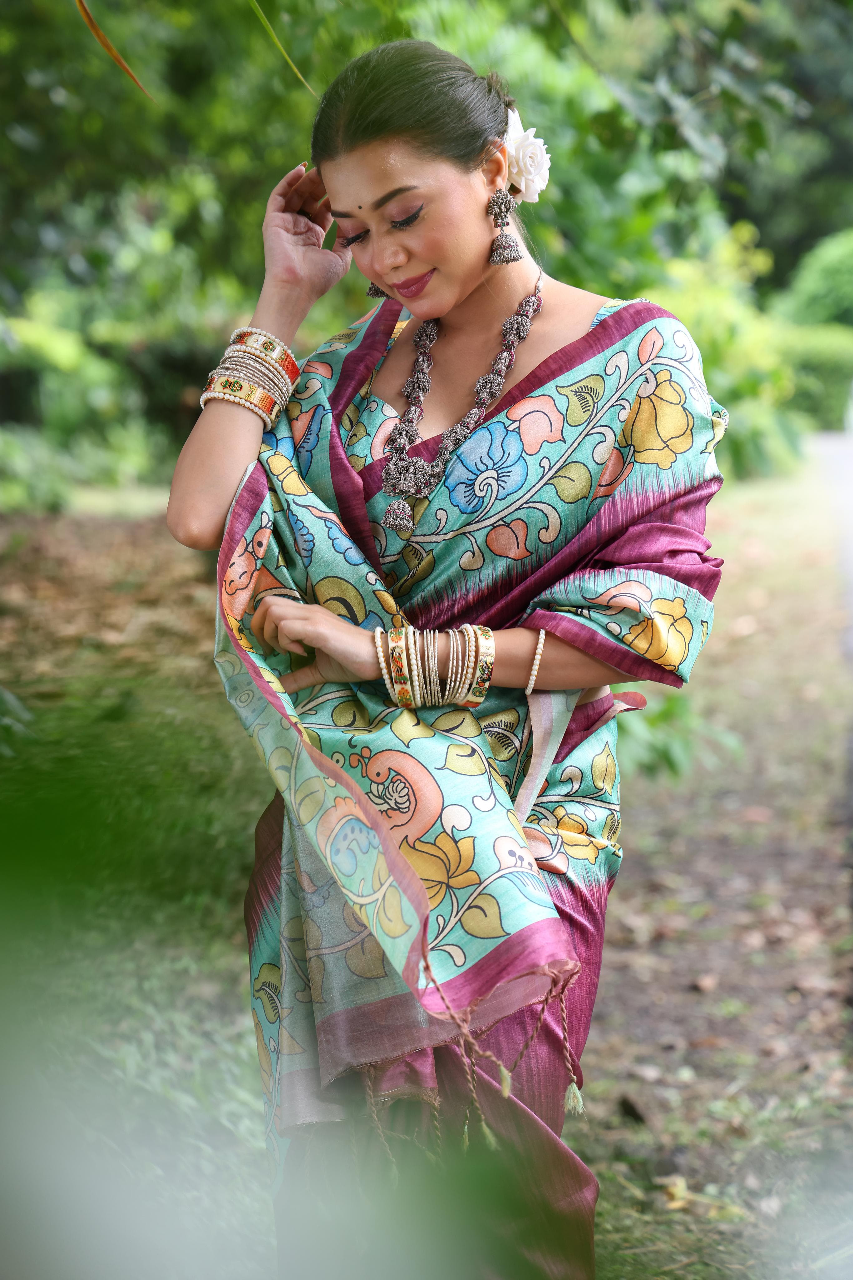 Beautiful Wine Colour Soft Tussar Silk Saree - sareeswholesalers