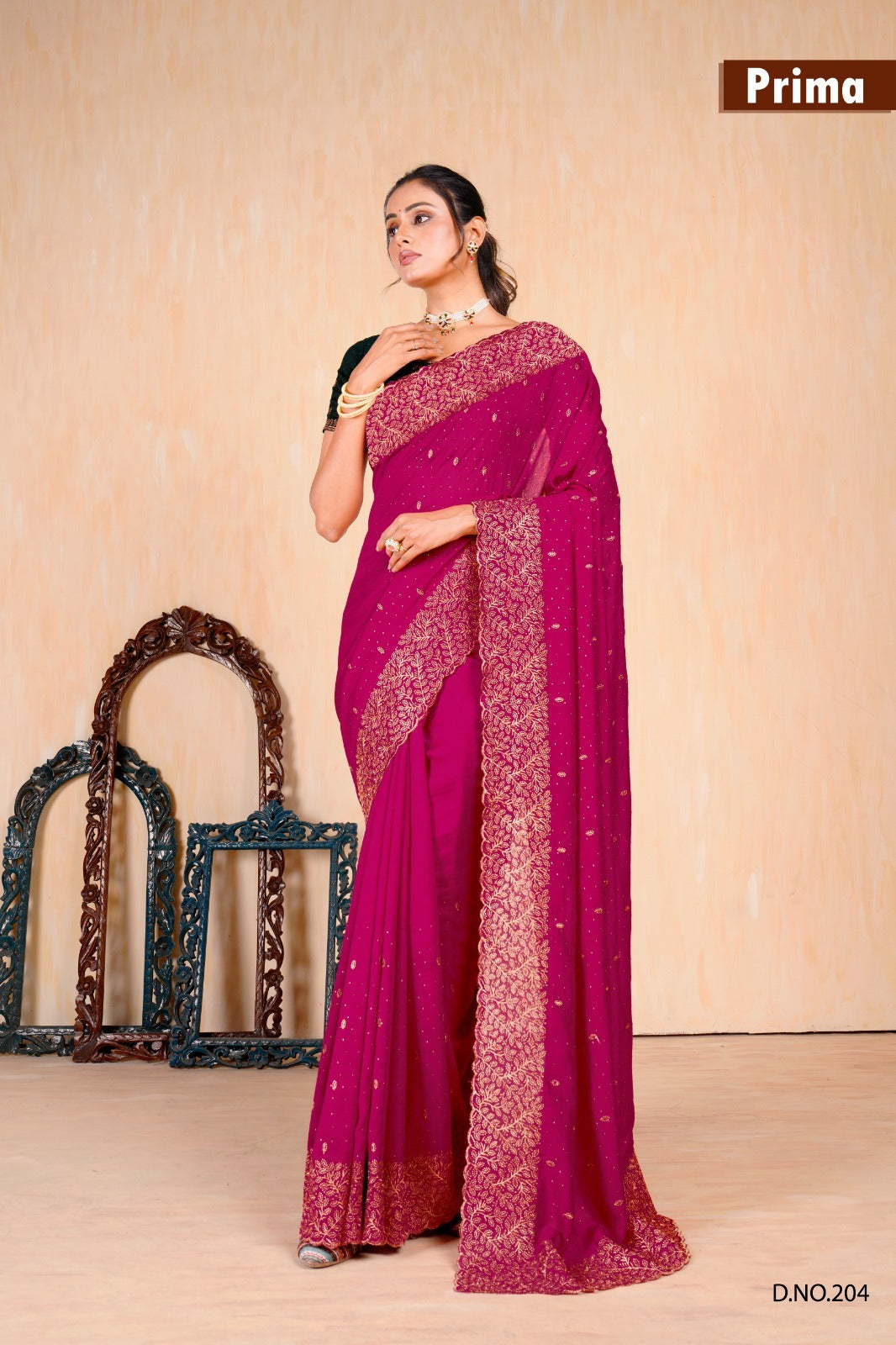 Prima Sarees Featuring Vichitra Blooming Fabric With Vibrant Color
