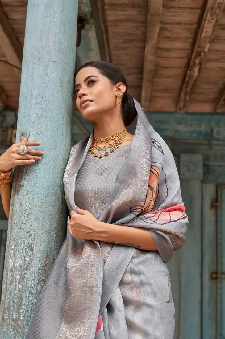 Bhumi Sarees Crafted From Pure Linen Showcase Intricate Floral Digital Prints