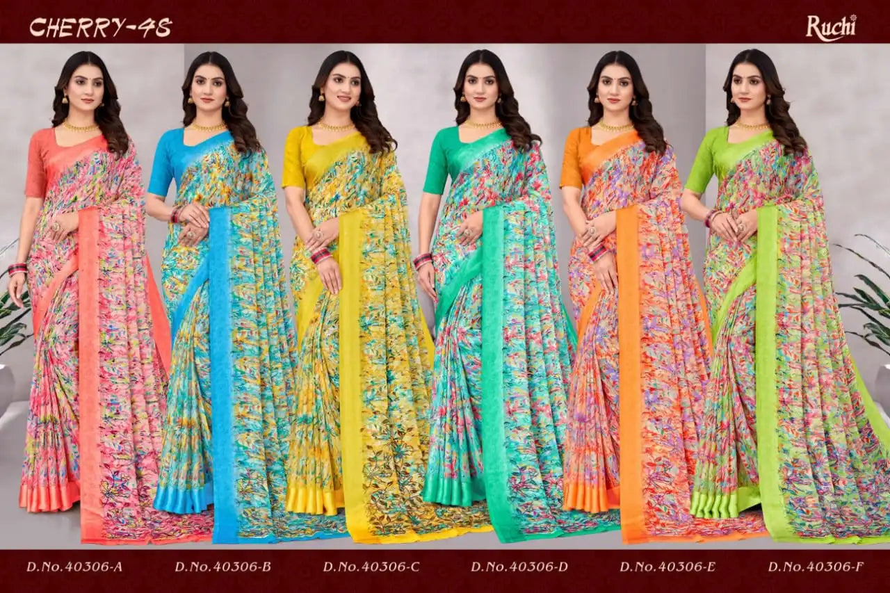 Ruchi Sarees Is Crafted From Chiffon With A Finely Woven Satin Border