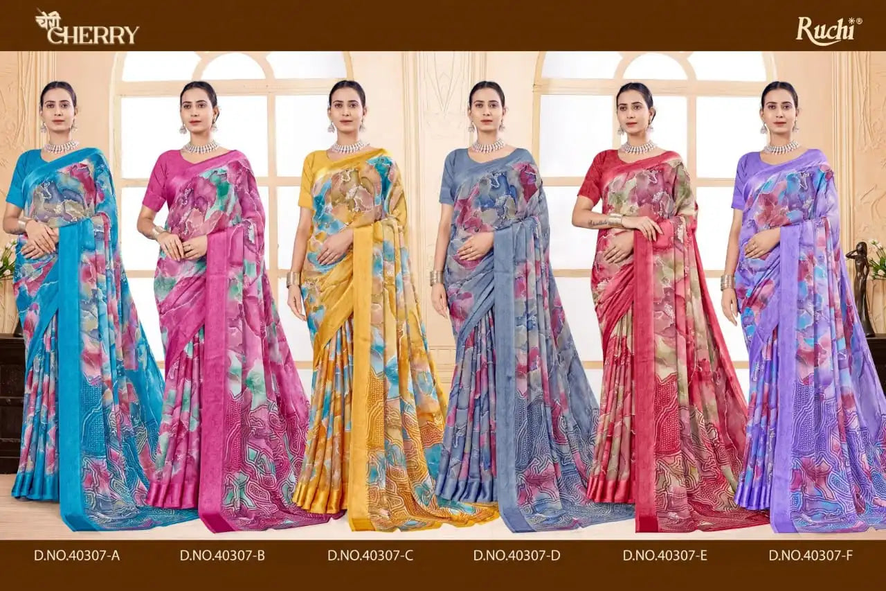 Ruchi Saree Features A Lightweight Chiffon Fabric That Offers A Smooth Flowing Drape Ideal