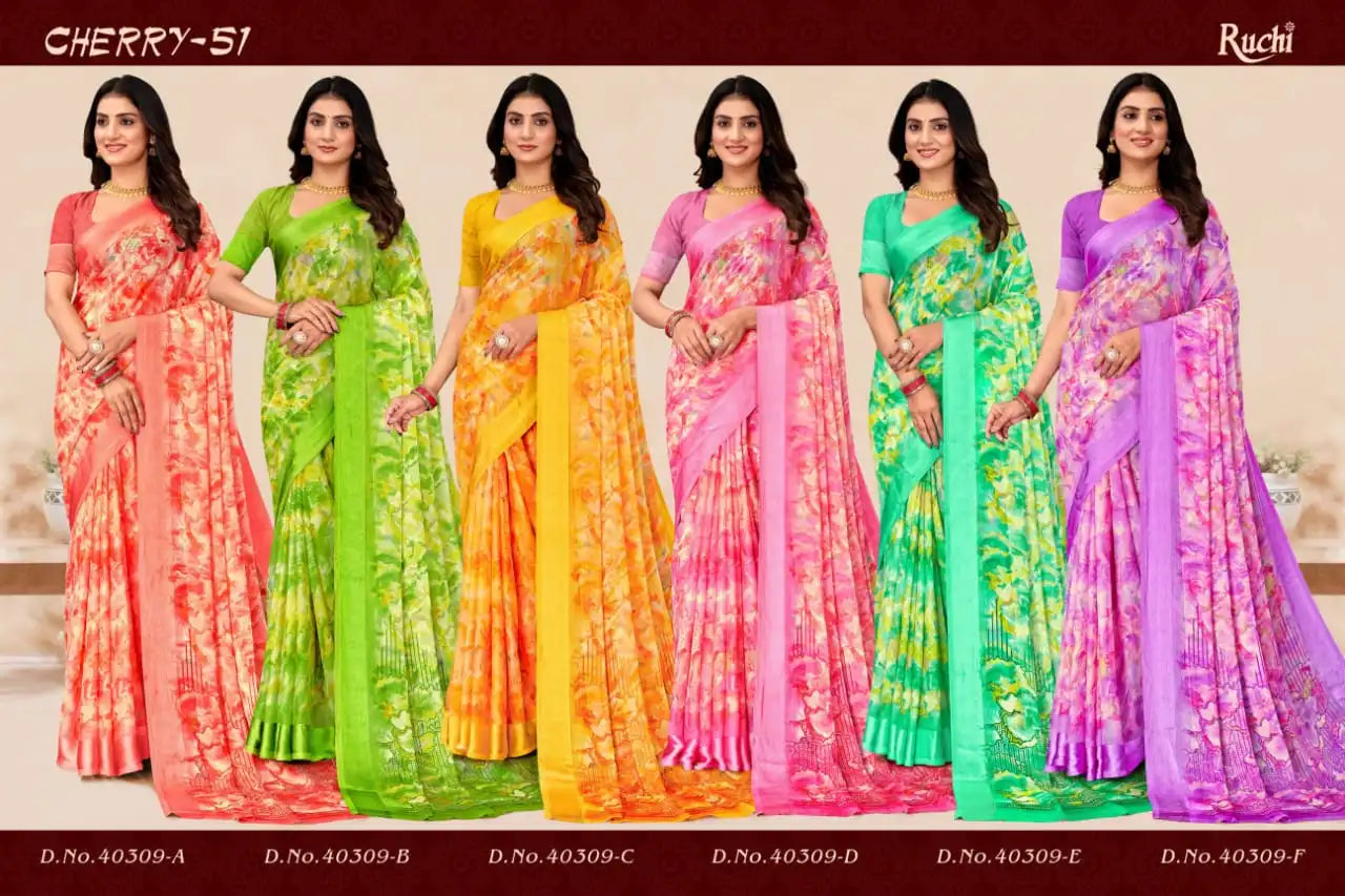 Ruchi Sarees Feature A Finely Woven Satin Border That Enhances Their Elegance And Durability.