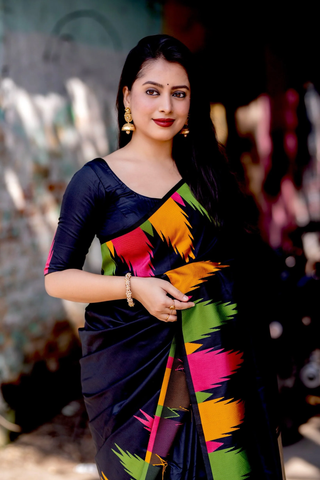 Black Ready to Wear Soft Silk Saree in Temple Design - sareeswholesalers