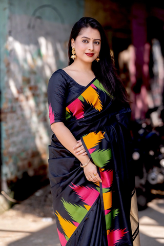 Black Ready to Wear Soft Silk Saree in Temple Design - sareeswholesalers