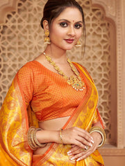Traditional Silk Blend Saree with Golden Zari Border – Wedding & Festive Wear