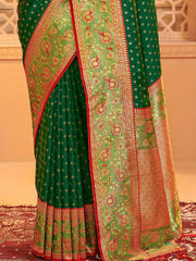 Traditional Green Silk Blend Saree with Golden Zari Border – Wedding & Festive Wear