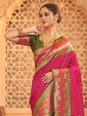 Traditional Mehroon Silk Blend Saree with Golden Zari Border – Wedding & Festive Wear