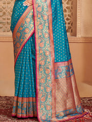 Elegant Off-White Silk Blend Saree with Golden Zari Border – Wedding & Festive Wear (Copy)